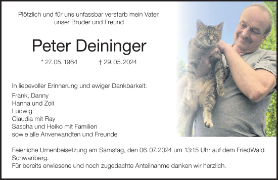 Anzeige von Peter Deininger von MGO