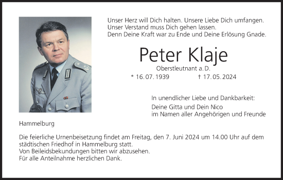 Anzeige von Peter Klaje von MGO