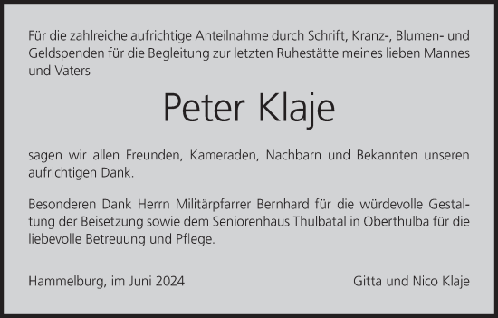 Anzeige von Peter Klaje von MGO