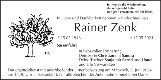 Anzeige von Rainer Zenk von MGO