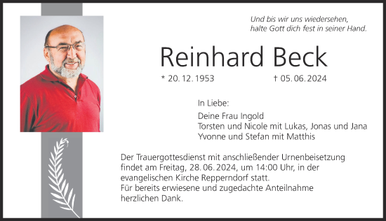 Anzeige von Reinhard Beck von MGO