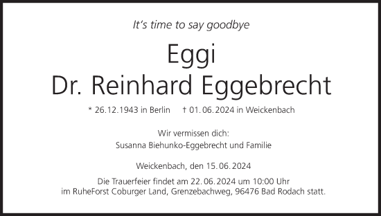 Anzeige von Reinhard Eggebrecht von MGO