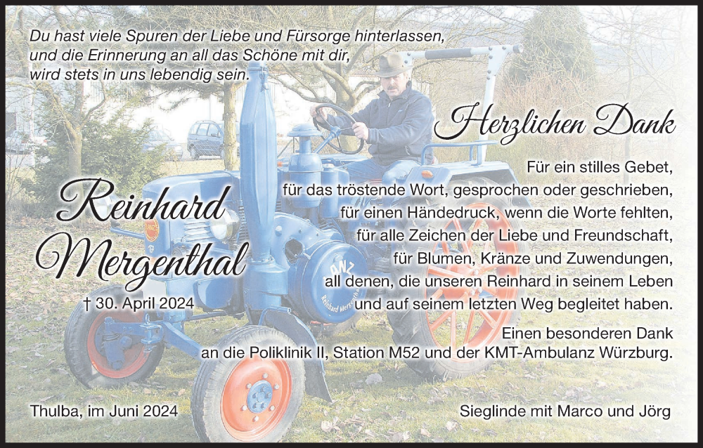  Traueranzeige für Reinhard Mergenthal vom 29.06.2024 aus MGO