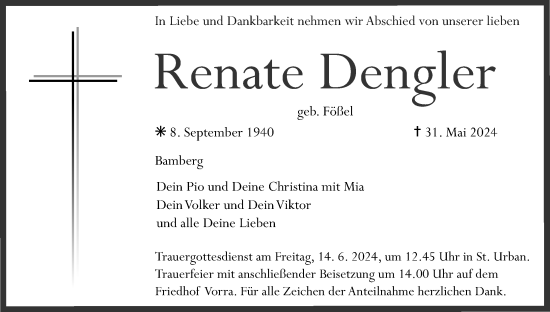 Anzeige von Renate Dengler von MGO