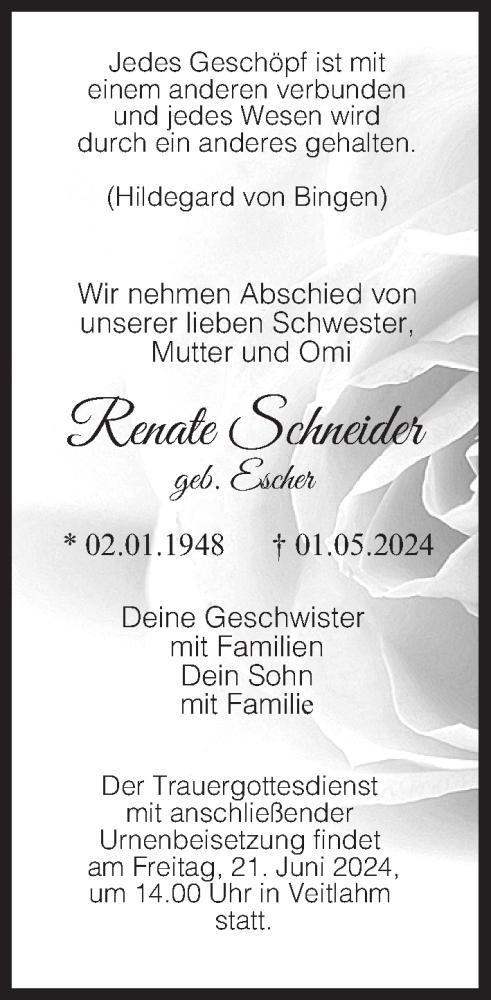 Anzeige von Renate Schneider von MGO