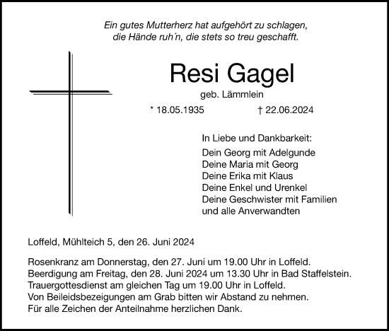 Anzeige von Resi Gagel von MGO