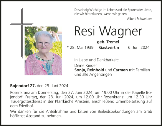 Anzeige von Resi Wagner von MGO