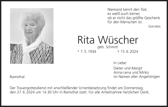 Anzeige von Rita Wüscher von MGO