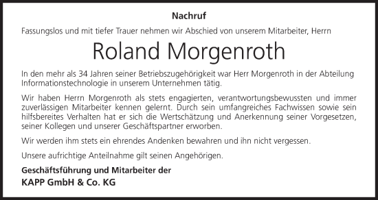 Anzeige von Roland Morgenroth von MGO