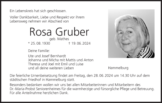 Anzeige von Rosa Gruber von MGO