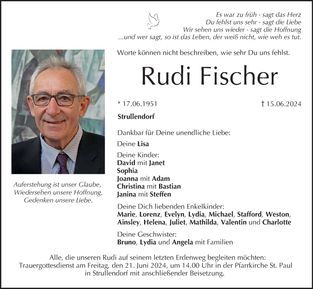  Traueranzeige für Rudi Fischer vom 19.06.2024 aus MGO