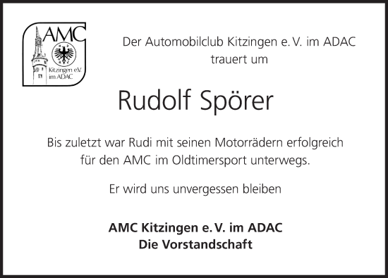 Anzeige von Rudolf Spörer von MGO