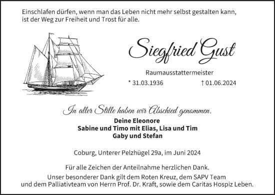 Anzeige von Siegfried Gust von MGO