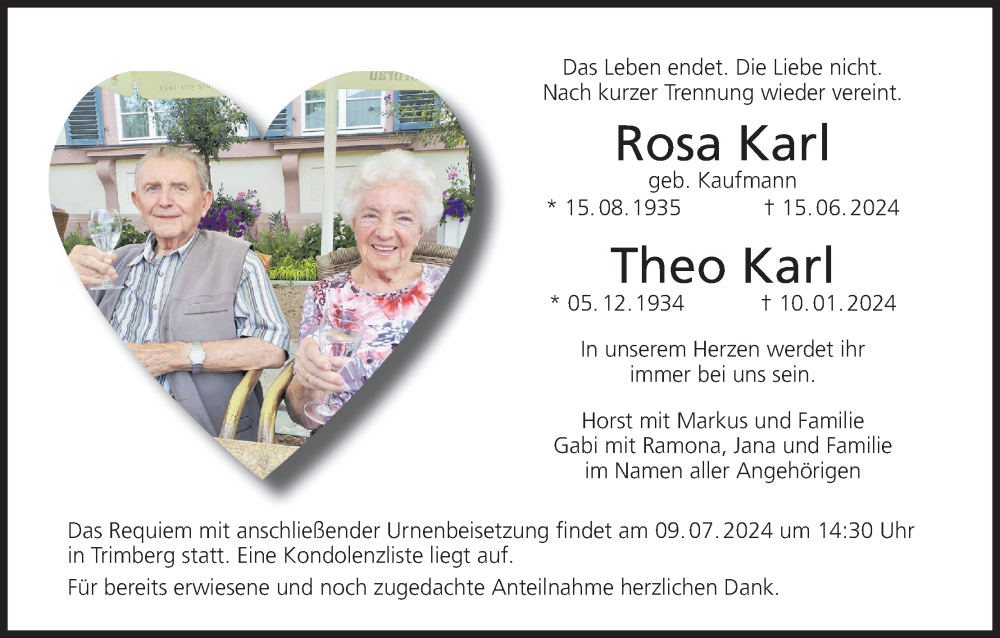  Traueranzeige für Theo Karl vom 22.06.2024 aus MGO