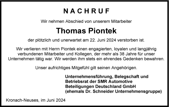 Anzeige von Thomas Piontek von MGO