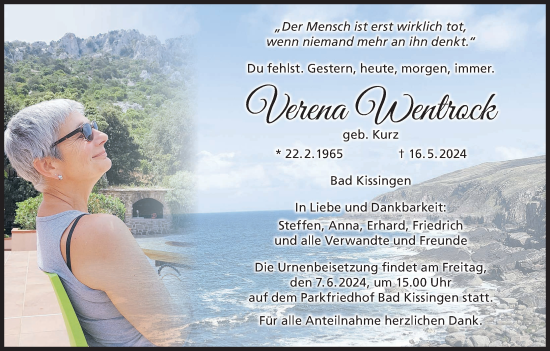 Anzeige von Verena Wentrock von MGO