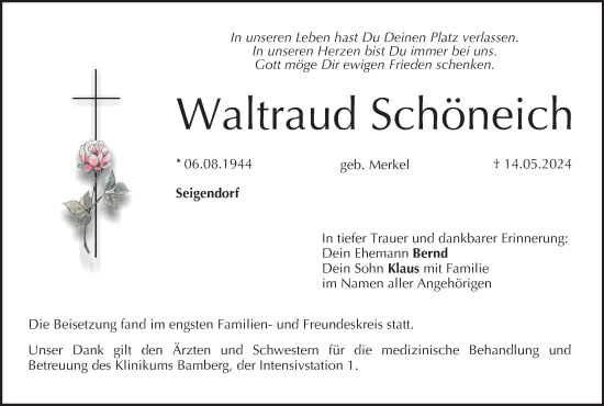 Anzeige von Waltraud Schöneich von MGO