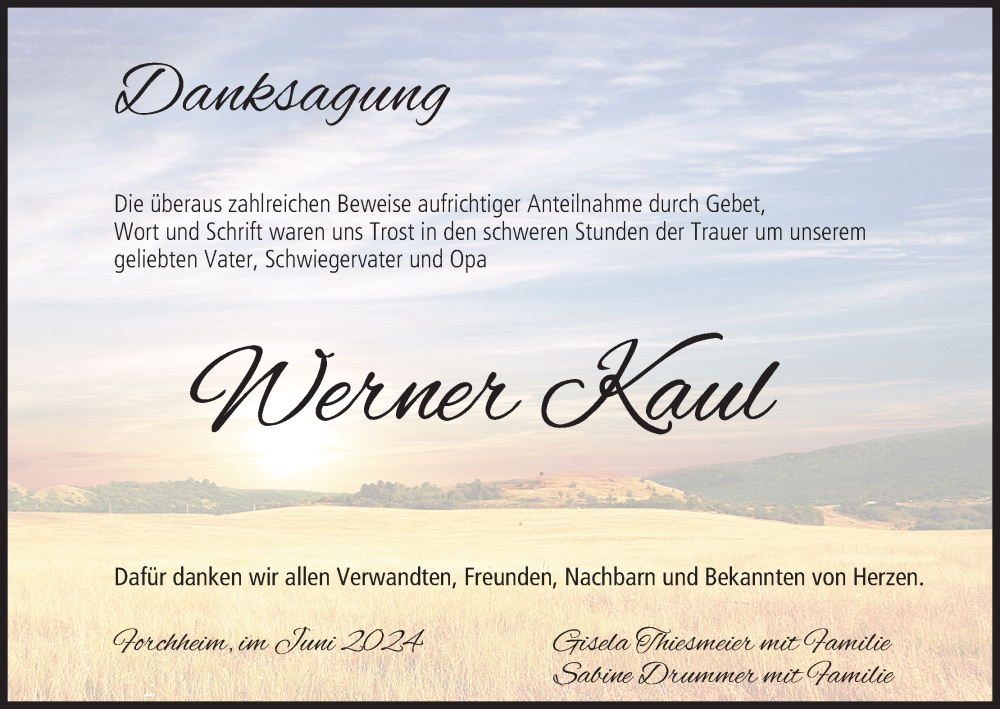  Traueranzeige für Werner Kaul vom 22.06.2024 aus MGO