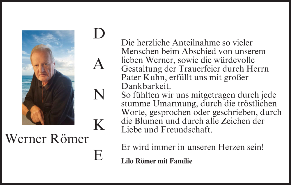  Traueranzeige für Werner Römer vom 29.06.2024 aus MGO