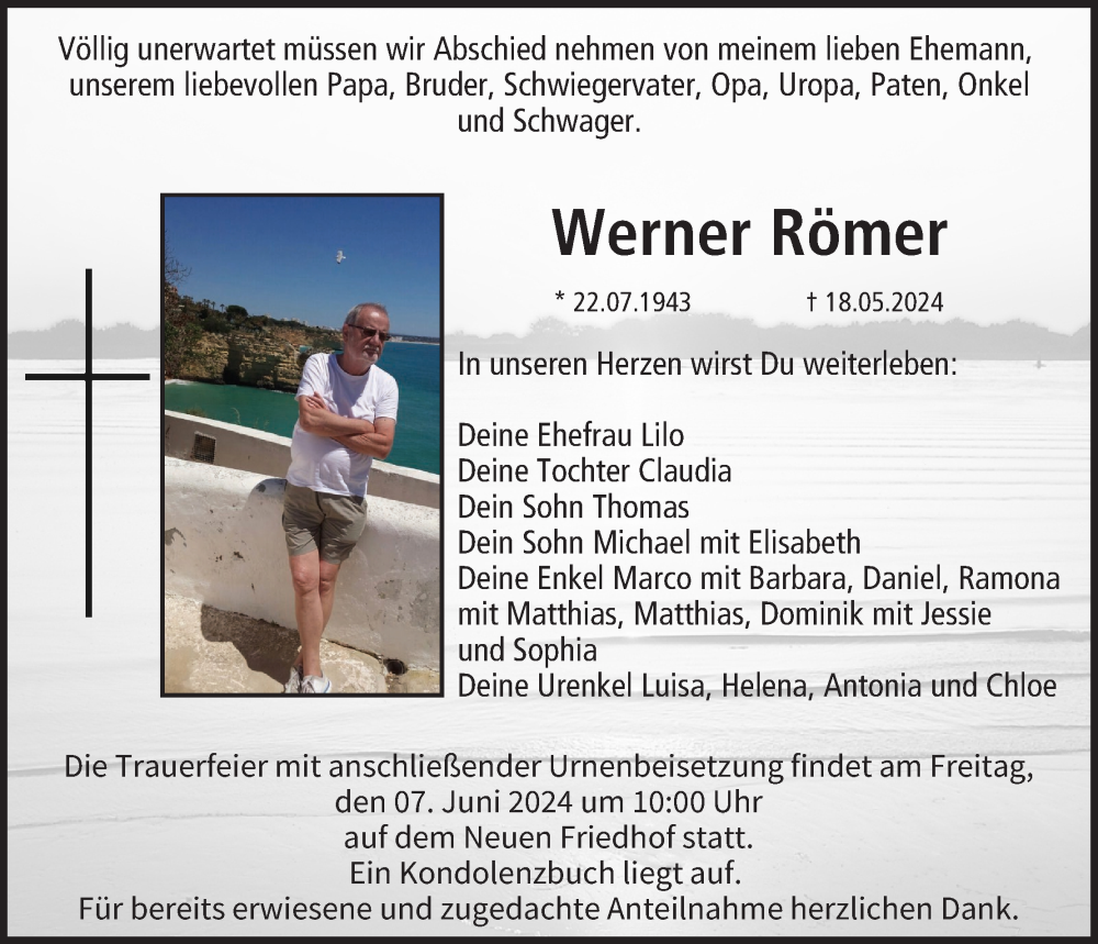 Traueranzeige für Werner Römer vom 05.06.2024 aus MGO