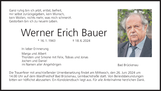 Anzeige von Werner Erich Bauer von MGO