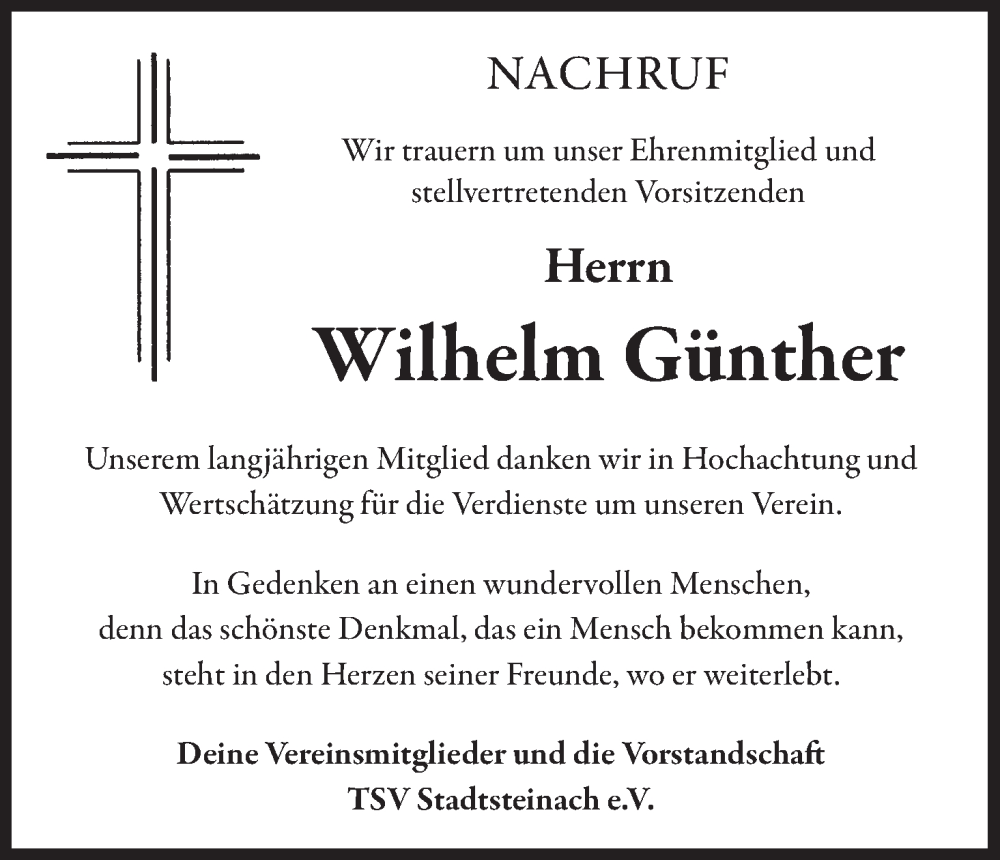  Traueranzeige für Wilhelm Günther vom 13.06.2024 aus MGO