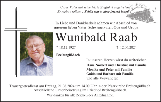 Anzeige von Wunibald Raab von MGO