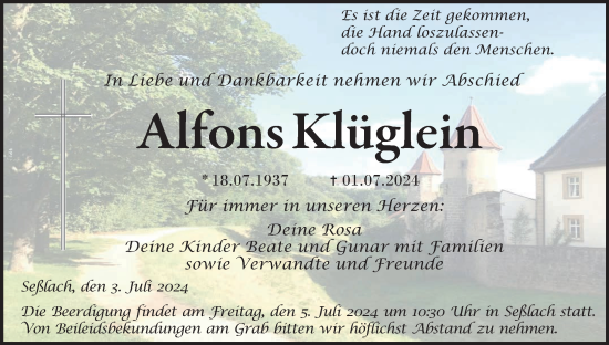 Anzeige von Alfons Klüglein von MGO