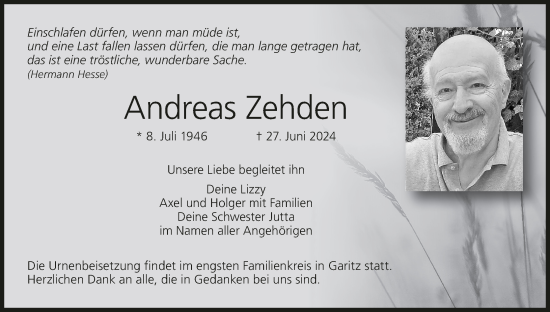 Anzeige von Andreas Zehden von MGO