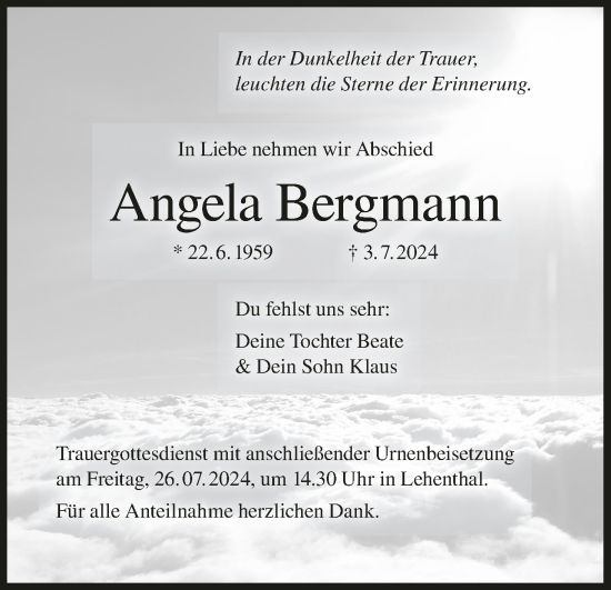 Anzeige von Angela Bergmann von MGO