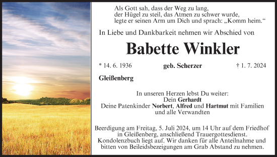 Anzeige von Babette Winkler von MGO