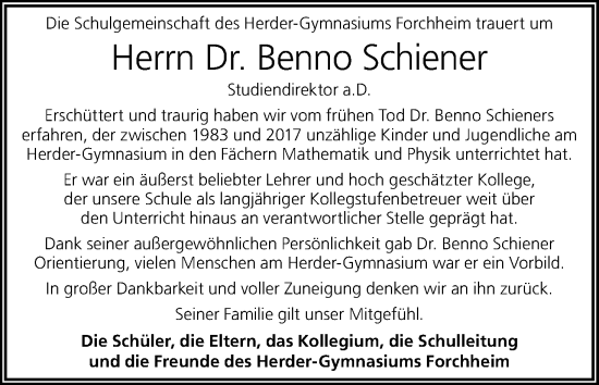 Anzeige von Benno Schiener von MGO