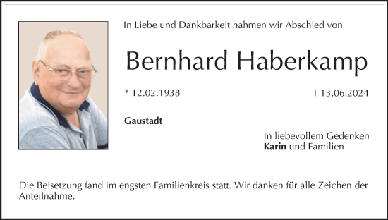 Anzeige von Bernhard Haberkamp von MGO