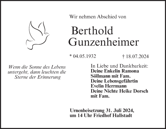 Anzeige von Berthold Gunzenheimer von MGO