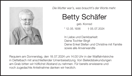 Anzeige von Betty Schäfer von MGO