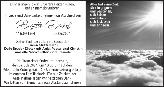 Anzeige von Brigitte Dinkel von MGO