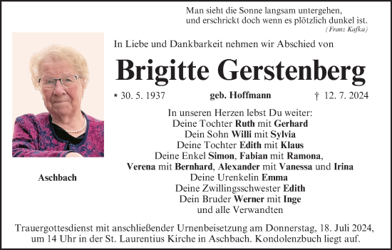 Anzeige von Brigitte Gerstenberg von MGO