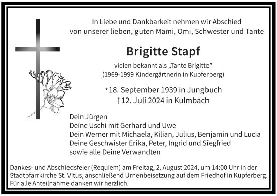Anzeige von Brigitte Stapf von MGO
