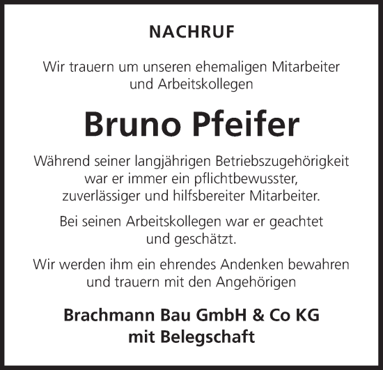 Anzeige von Bruno Pfeifer von MGO
