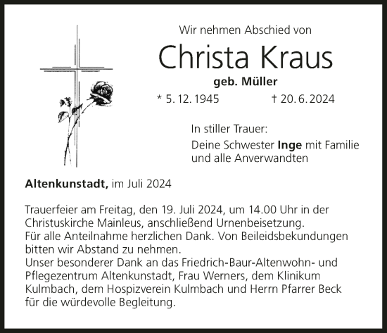 Anzeige von Christa Kraus von MGO
