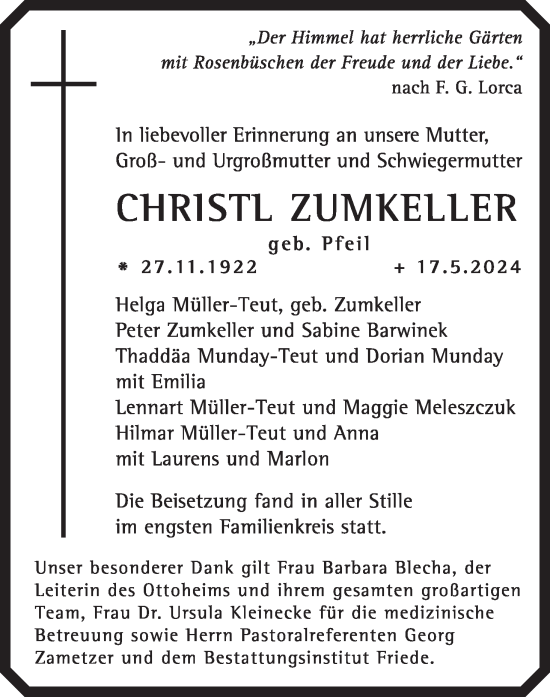 Anzeige von Christl Zumkeller von MGO