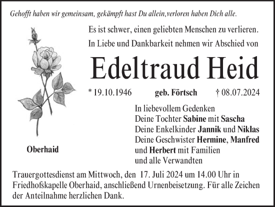 Anzeige von Edeltraud Heid von MGO