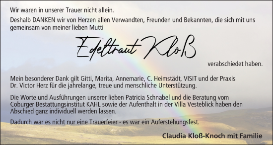 Anzeige von Edeltraut Kloß von MGO