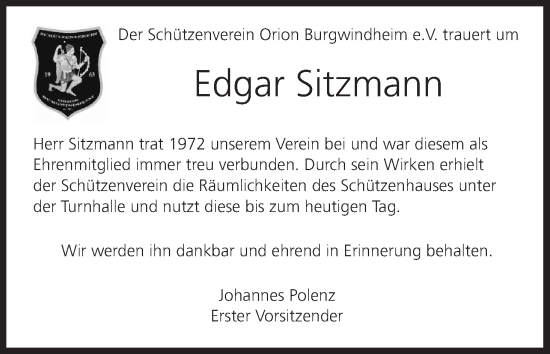Anzeige von Edgar Sitzmann von MGO