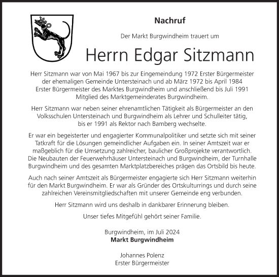 Anzeige von Edgar Sitzmann von MGO