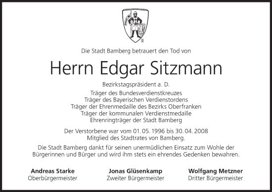 Anzeige von Edgar Sitzmann von MGO