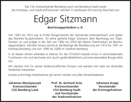 Anzeige von Edgar Sitzmann von MGO