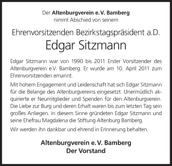 Anzeige von Edgar Sitzmann von MGO