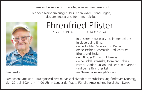 Anzeige von Ehrenfried Pfister von MGO
