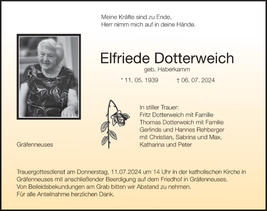 Anzeige von Elfriede Dotterweich von MGO